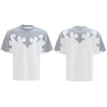 Men's grey t-shirt with 3D stitching and burnt flower rhinestone design on heavy cotton fabric