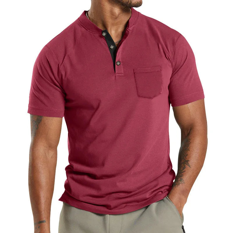 Men's lightweight polyester short sleeve shirt with button placket and chest pocket in army green