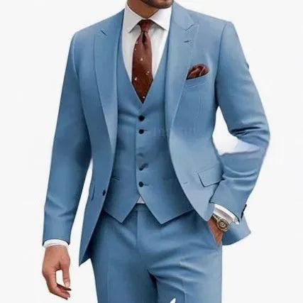 Men's slim fit three-piece suit in chemical fibre blend fabric for business and wedding occasions