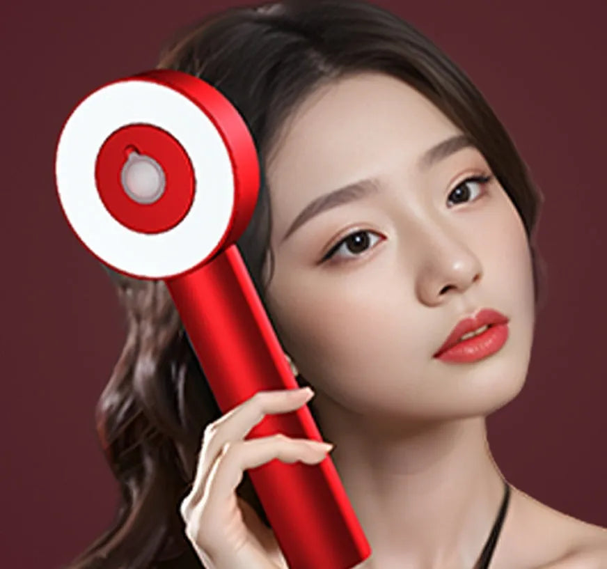 Red and blue LED light massage hair comb with Type-C charging port and plastic construction