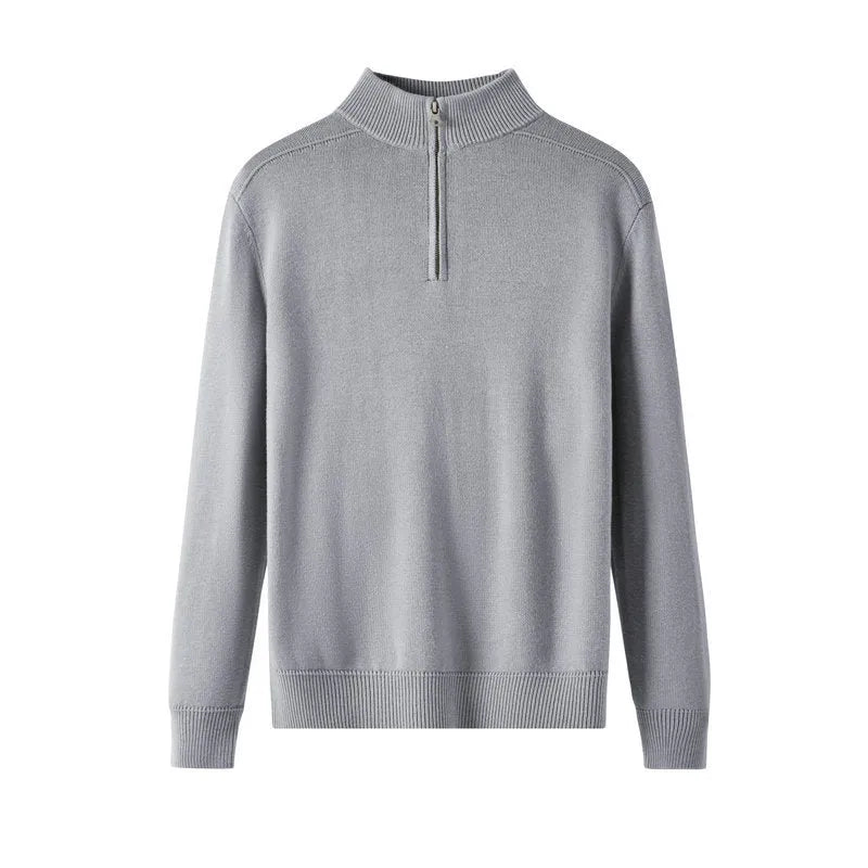 Men's slim-fit casual sweater in thickened wool, shown in a stone sand colour.
