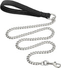 Heavy duty metal dog leash chain with a soft black padded handle