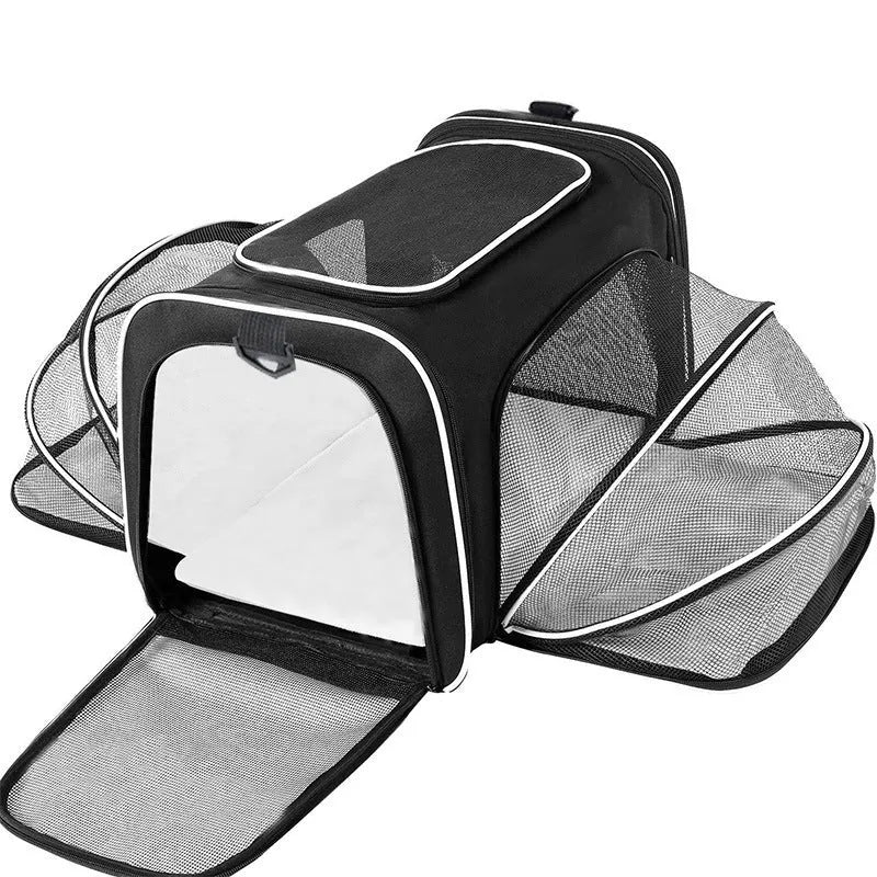 600D cation fabric cat carrier bag in grey blue edge colour with medium soft hardness construction
