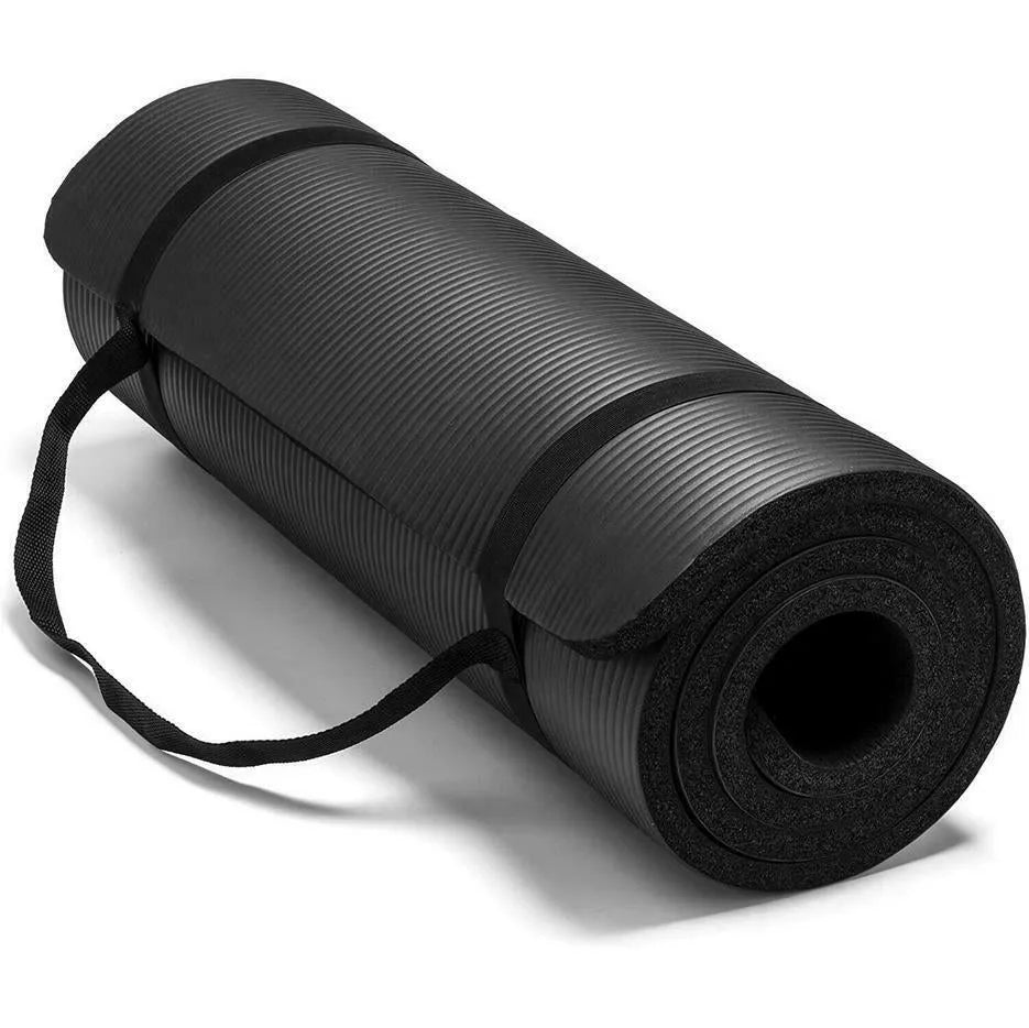 Widened NBR non-slip yoga mat 183x61x1cm in Black with 10mm thickness for fitness