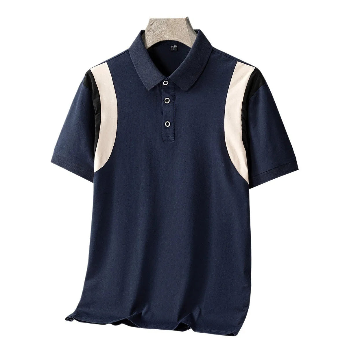 Men's striped business lapel short-sleeved t-shirt in thin cotton fabric, Korean loose fit
