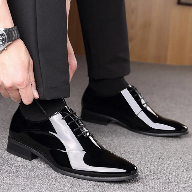 Men's black and brown business formal leather shoes with classic toe shape