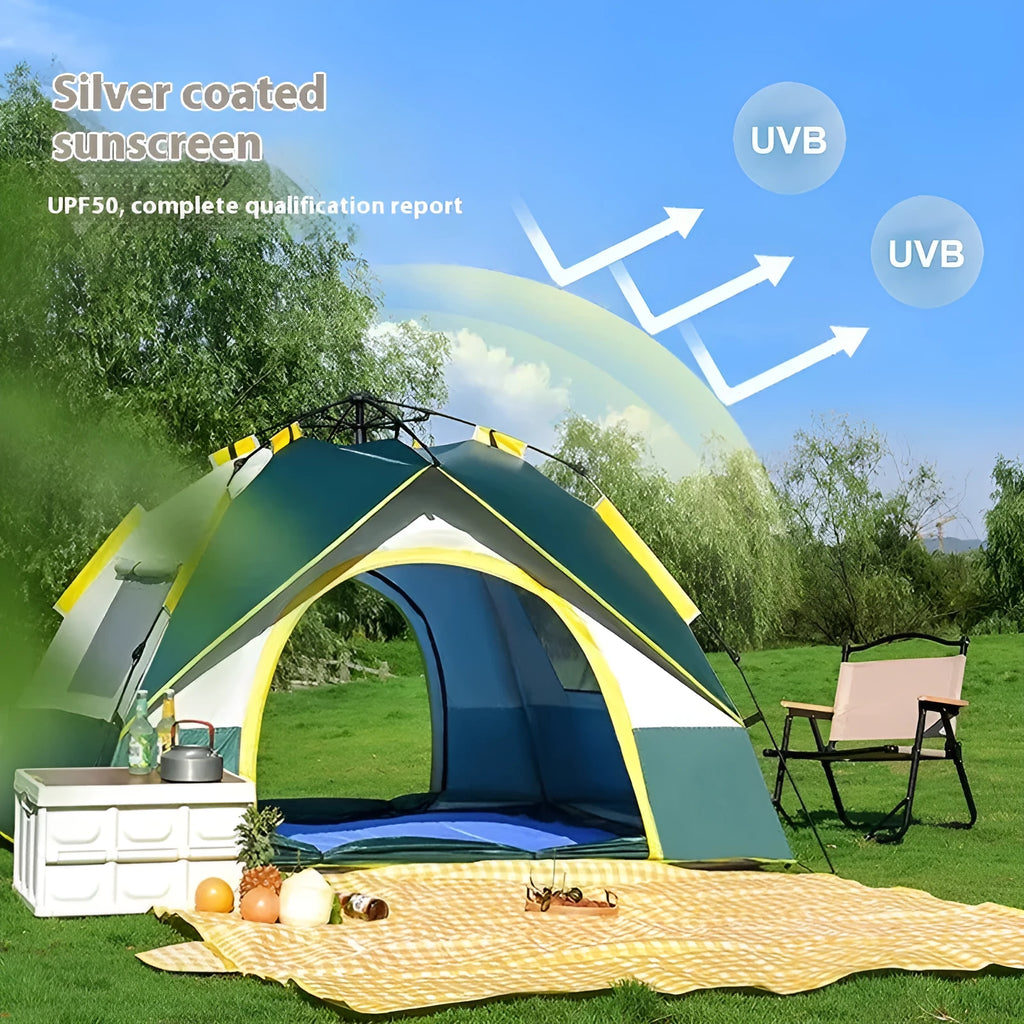 Dark green automatic pop-up camping tent for 3-4 people with quick-open frame
