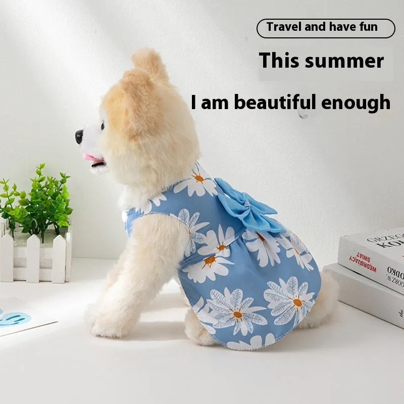 Ultra-thin floral butterfly knot pet dress for dogs and cats in summer with five bow colour options