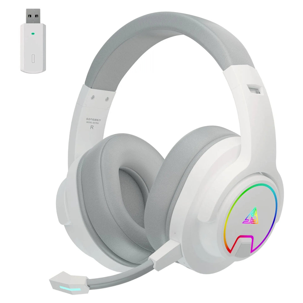 Low-latency head-mounted luminous gaming headset with 50mm speaker in white colour