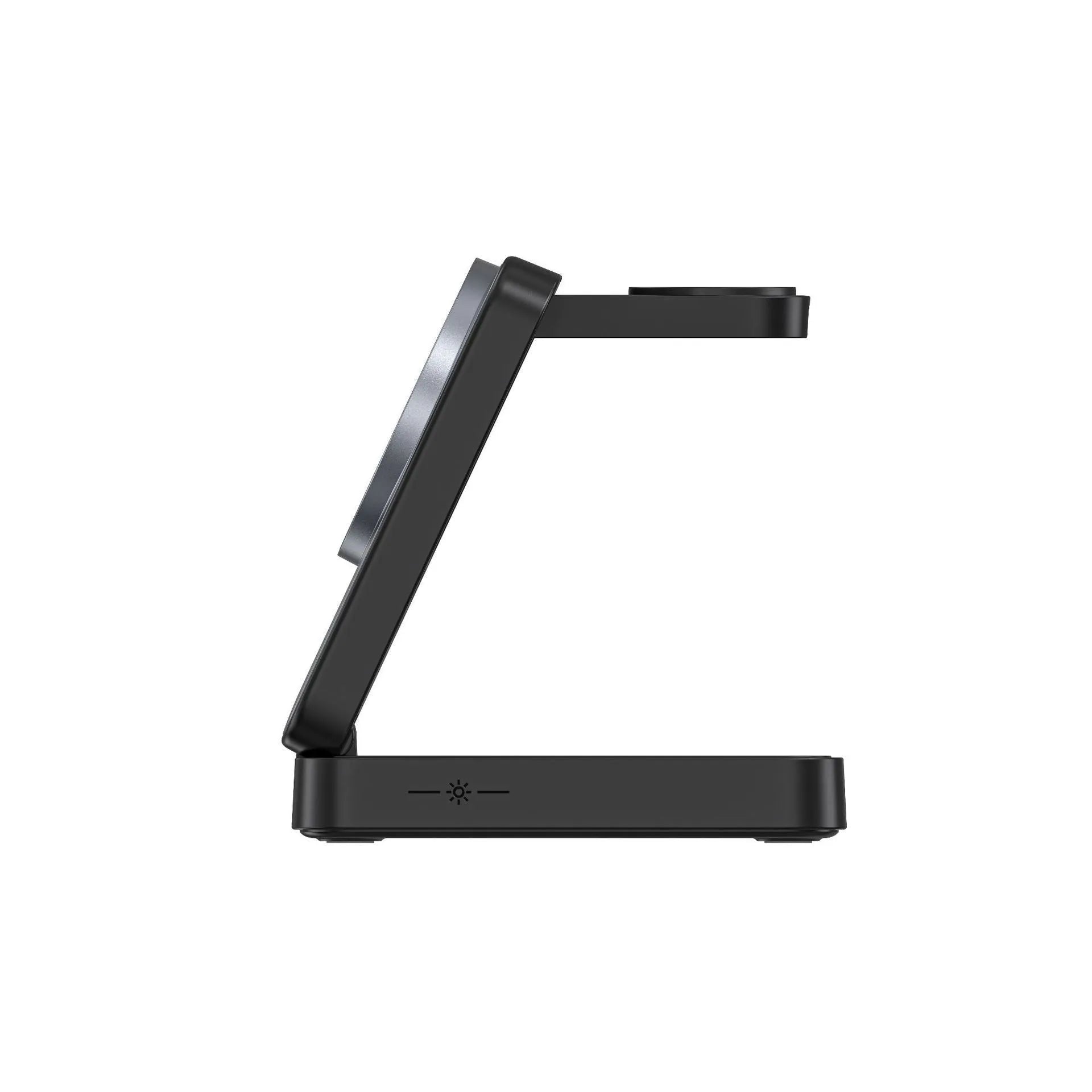 Folding magnetic three-in-one wireless charger in white ABS PC with phone watch and earbuds charging positions
