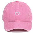 Retro style baseball cap with small love embroidery on cotton fabric in an adjustable dome crown design.