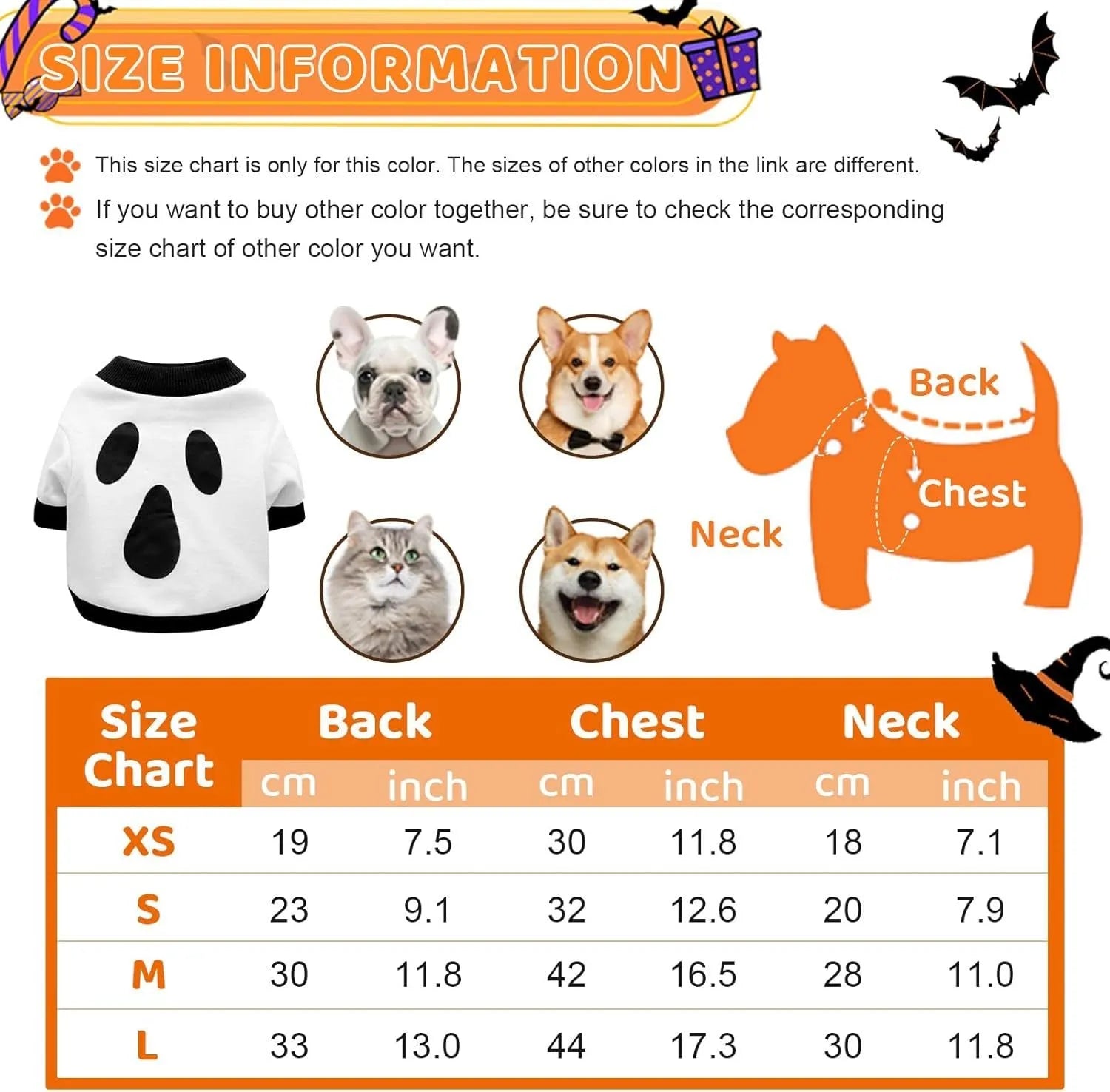 Orange Halloween dog skeleton costume sweatshirt made of soft cotton for small breed dogs