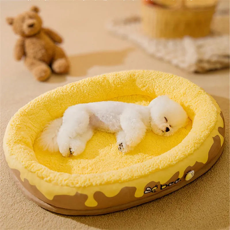 Grey detachable dog bed with double lining and washable velvet construction