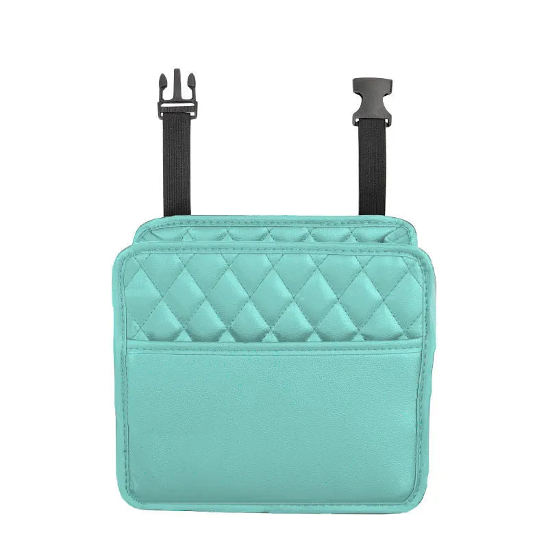 Black leather hanging storage bag for car interior organisation