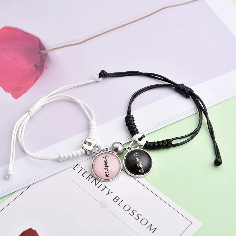 Electroplated alloy suction cup couple bracelets with crown and diamond designs