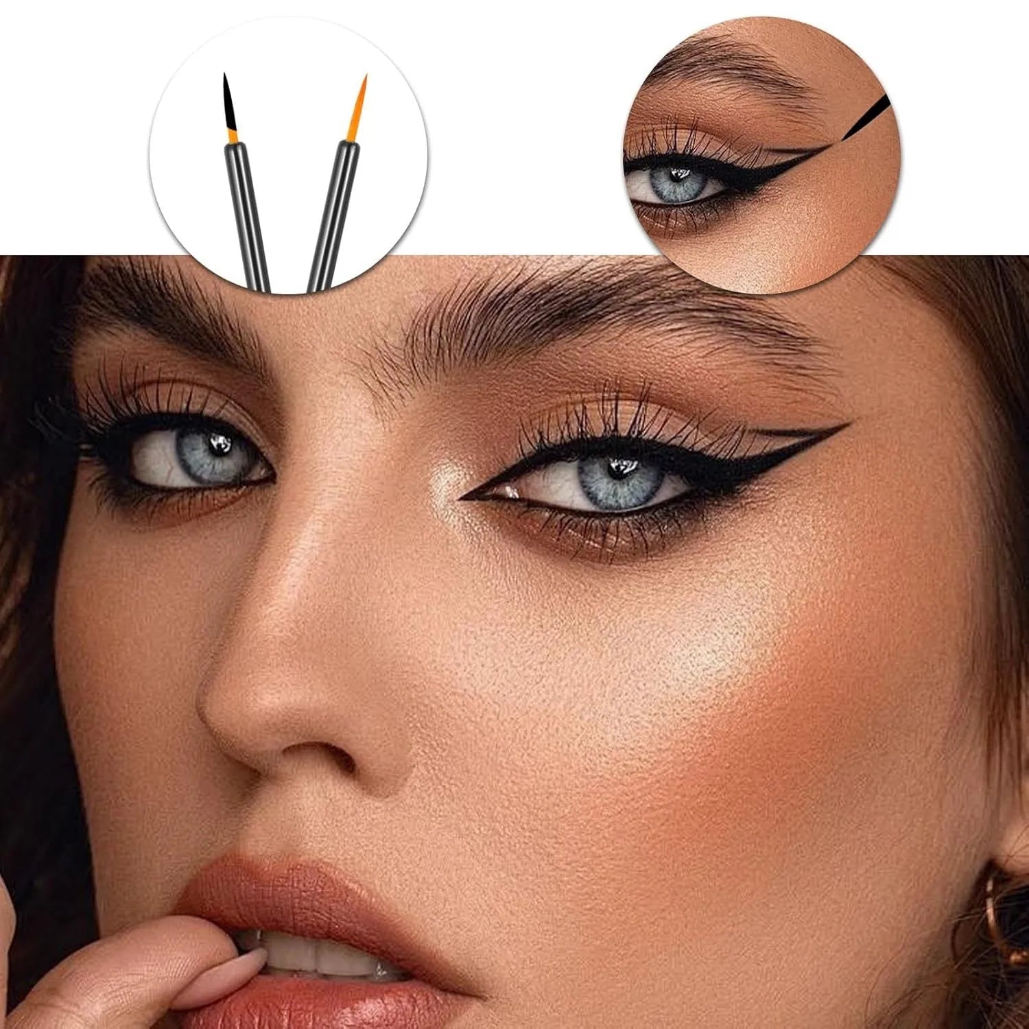 One hundred black disposable eyeliner brushes with fine pointed tips and clear plastic sleeves.