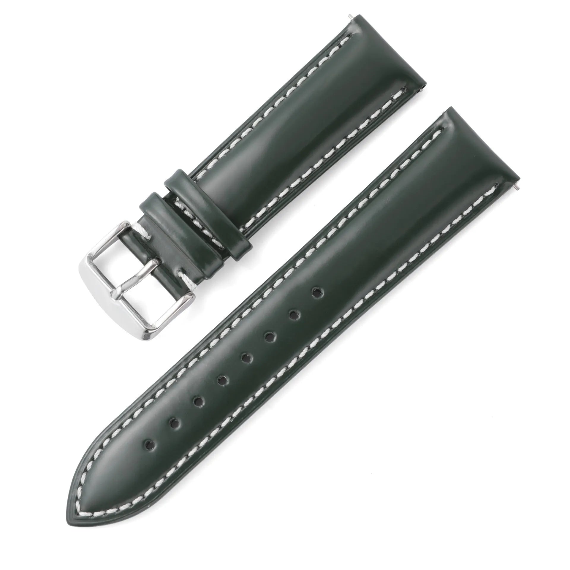 Quick release cowhide leather watch strap in multiple colours and widths with polished buckle