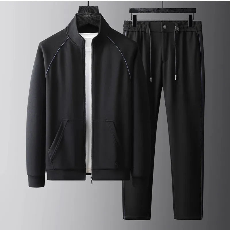 Men's stand collar casual sports suit two-piece set in slim fit with coat and trousers