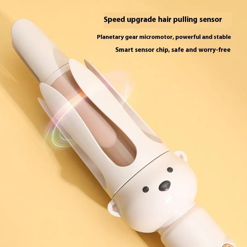 Beige automatic hair curler with negative ion technology and UK plug for home styling