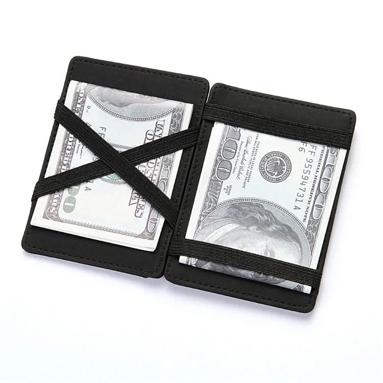 PU leather RFID anti-theft magic wallet with zipper coin pocket in a choice of solid colours.