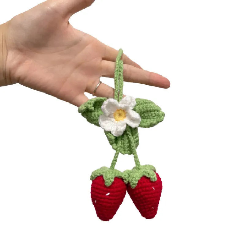 Handmade cotton and hemp knitted strawberry car pendant decorative ornament
