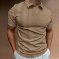 Men's striped V-neck polo shirt in high elastic cotton blend fabric for summer sports wear