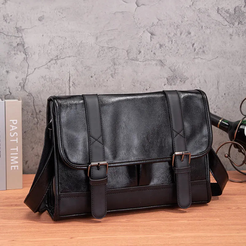 Black Korean style men's anti-theft commuter backpack with PU construction