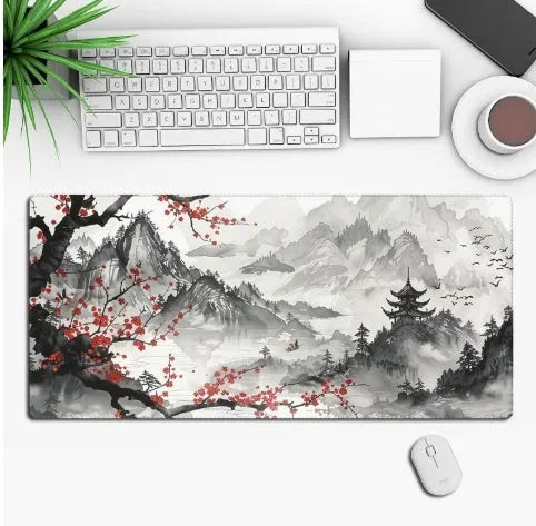 Anime-themed gaming mouse pad on a desk with non-slip rubber cloth base.