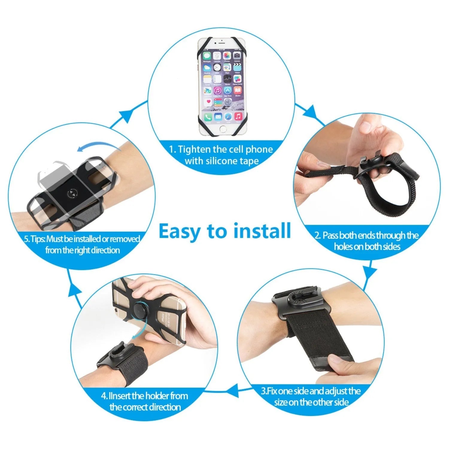 Black 2-in-1 sports phone case with detachable nylon armband and wrist strap on a surface