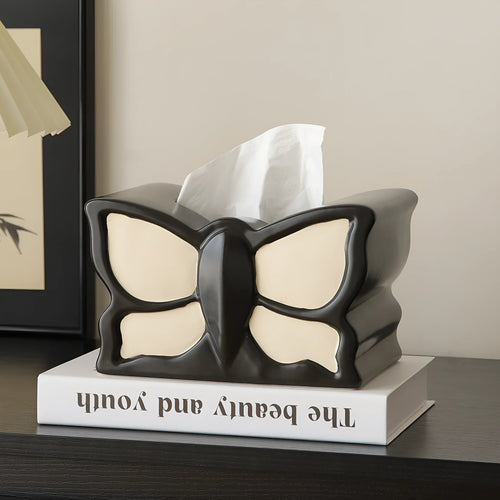 Ceramic butterfly vase and matching waterproof tissue box set for living room decor
