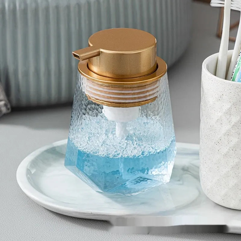 ABS plastic facial cleanser foam pump dispenser with large pump head in metallic finish