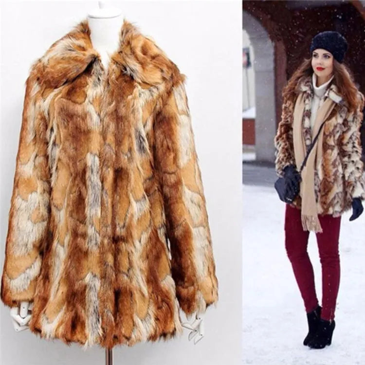 Women's slim-fit tiger pattern faux fur leather jacket on a hanger, showing long sleeves and medium length.