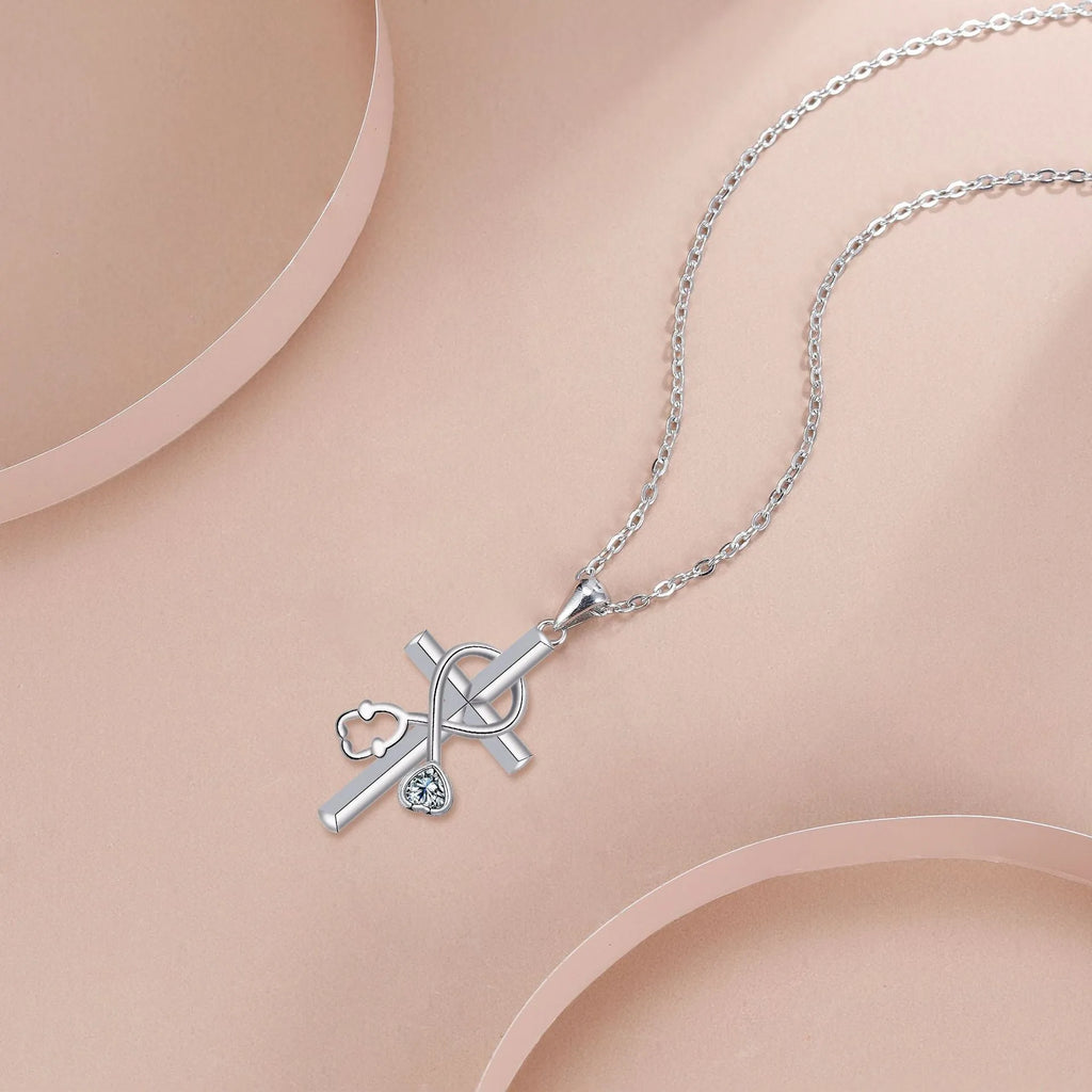 Copper cross stethoscope necklace with electroplated finish, original medical-themed design