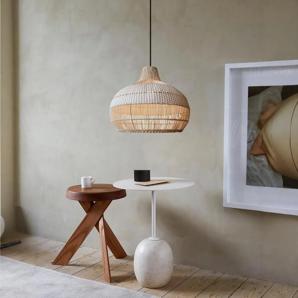 Silent Wind style rattan chandelier with 60cm diameter for pastoral Southeast Asian interior lighting.