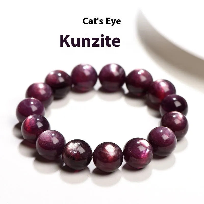 Natural purple lepidolite crystal bracelet with polished round beads in circular geometry