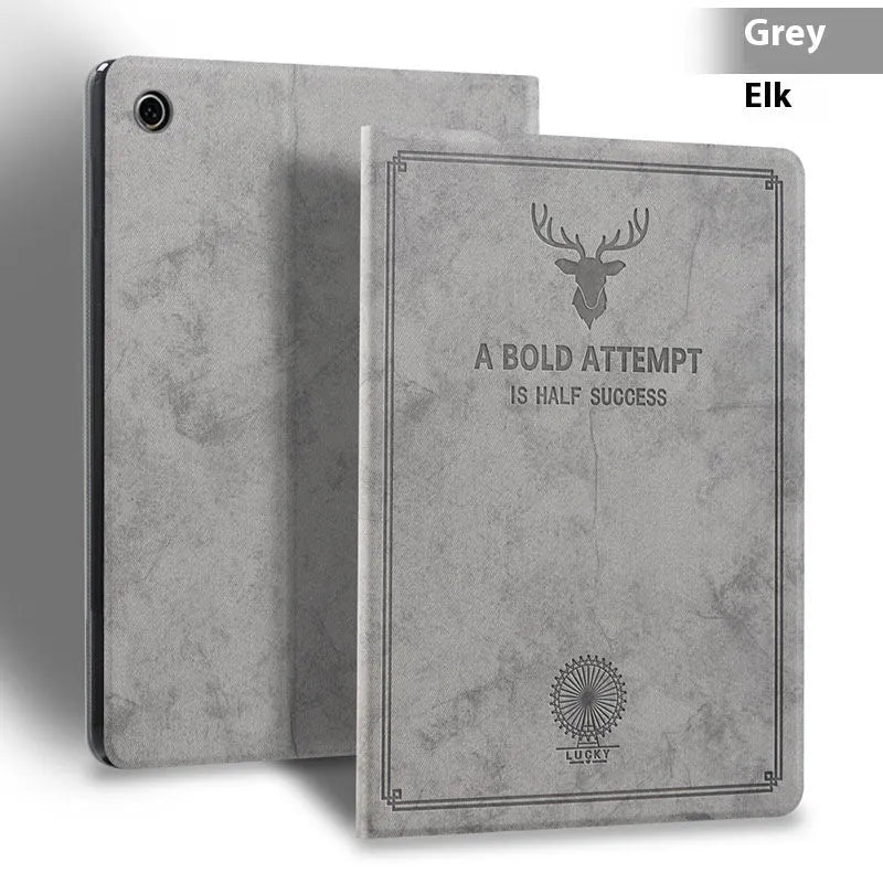 Deer pattern soft shell protective case for iPad in TPU leather, shown in clamshell design.