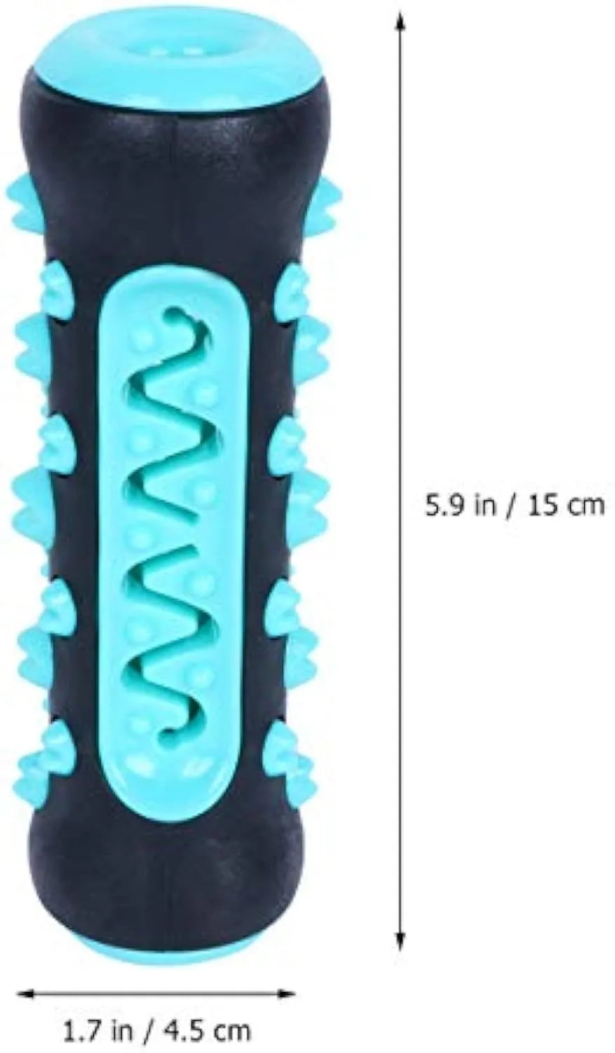 Natural rubber dog dental chew toy with textured cleaning surfaces, 15cm long, in blue colour