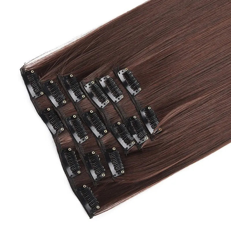 6-piece long straight synthetic wig extensions in 60cm length with multiple colour options