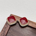 Retro red square alloy earrings geometric shape women's jewellery