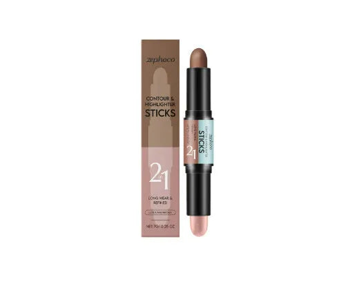 2-in-1 dual-ended brow highlighter pencil in brown shades with outlining and highlighting ends