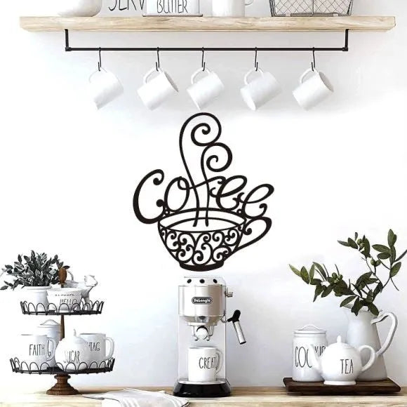 Black wrought iron wall ornament with English letters silhouette design measuring 26x28 cm