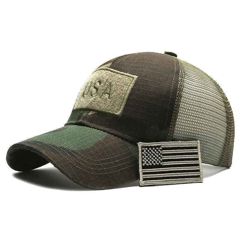 Tactical camouflage baseball hat with Velcro tear mark and adjustable strap in cotton fabric