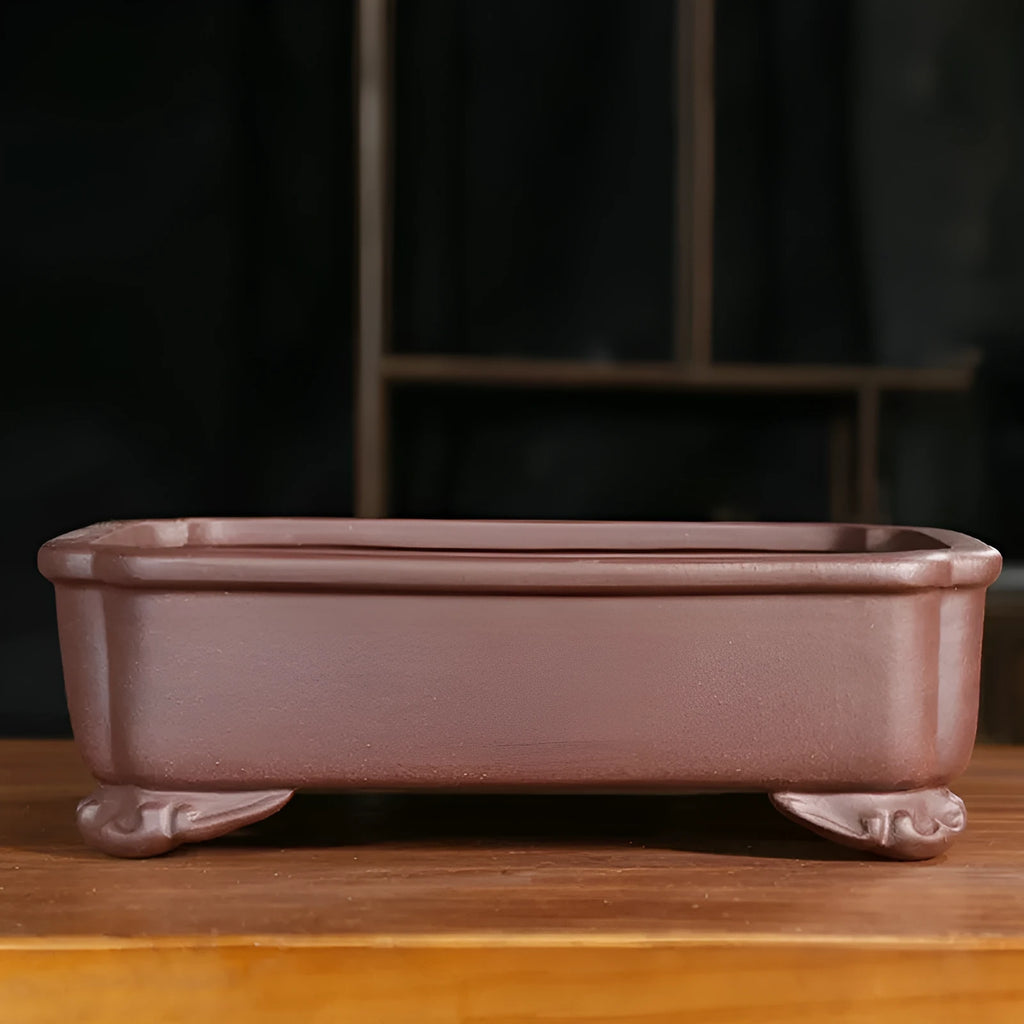 Purple sand rectangular manger antique bonsai pot with rectangular corner-cutting design