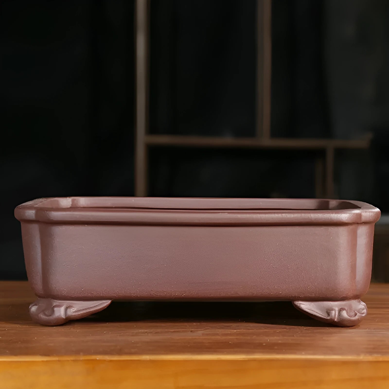 Purple sand rectangular manger antique bonsai pot with rectangular corner-cutting design