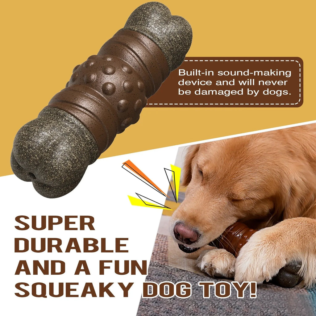 Wood colour plastic dog dental chew toy with molar rod design for teeth cleaning