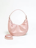 Women's soft cowhide leather shoulder bag in dumpling shape with sandwich pockets and double straps