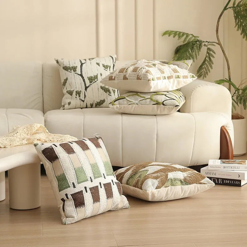 Square Jacquard cushion cover with yarn-dyed floral pattern in various colours, shown at 45cm size.