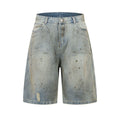 Blue cropped denim middle pants with straight leg and zip fly