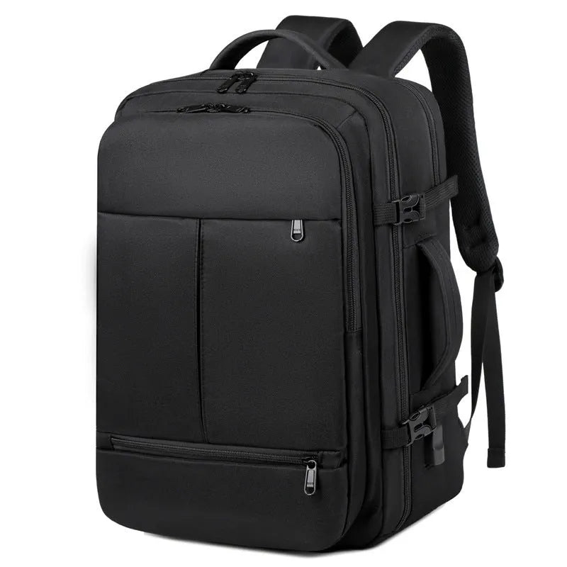 Large waterproof oxford cloth backpack with multiple pockets open to show 15.6-inch laptop compartment