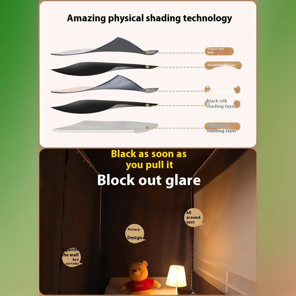 Gentleman grey integrated bed curtain with mosquito net for 0.9m beds
